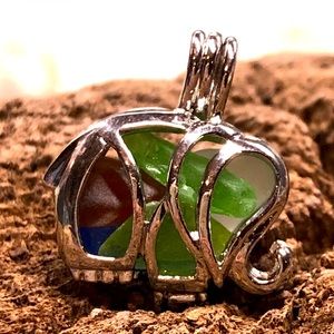 Sterling silver Elephant filled with seaglass